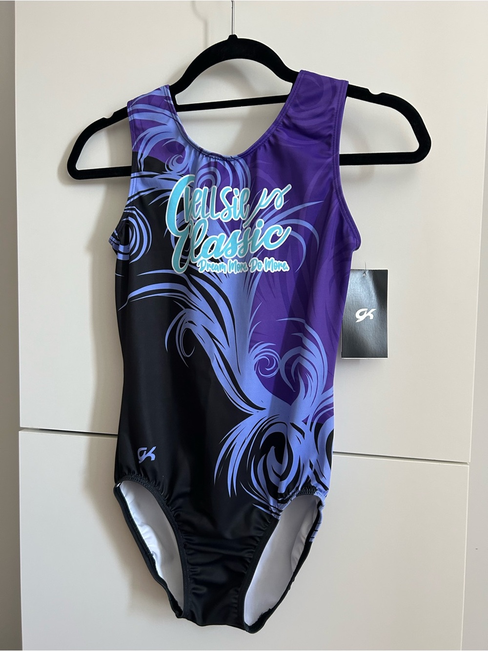 NWT GK Purple & Black Graphic Gymnastics Leotard - Adult Large